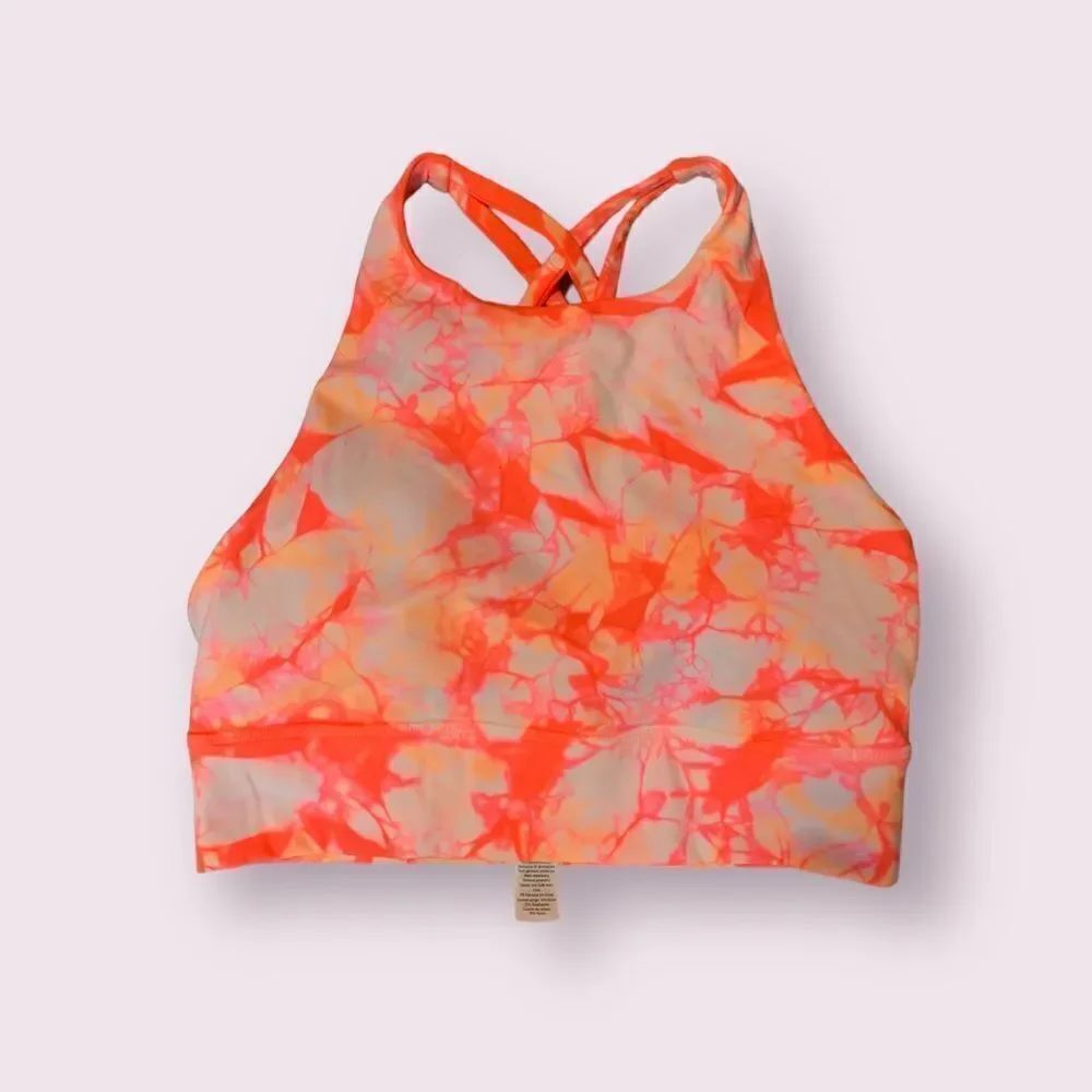 NWT New LULULEMON Long Line LL High Neck Energy Bra Neon Tie Dye Orange White 8